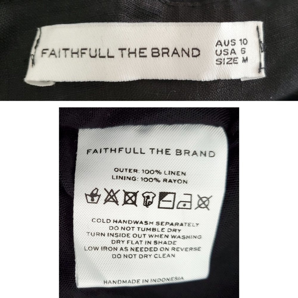 Faithfull The Brand Womens Black Linen Tie Back Dress Balloon Sleeves 6 - Picture 6 of 11
